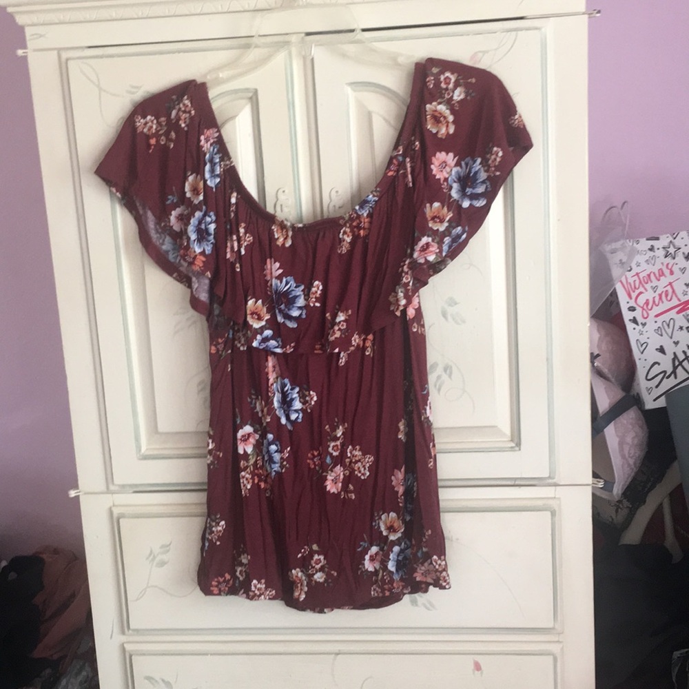 Burgundy off the shoulder top - Picture 2 of 3